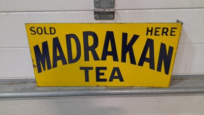Lot 333 - MADRAKAN TEA DOUBLE-SIDED ENAMEL SIGN 19" X 9"