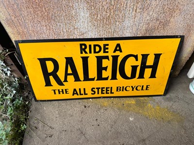 Lot 53 - RIDE A RALEIGH BICYCLE, STEEL PAINTED SIGN 41" X 20"