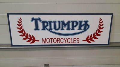 Lot 761 - TRIUMPH MOTORCYCLES HAND PAINTED SIGN 48" X 16"