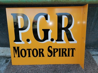 Lot 259 - P.G.R MOTOR SPIRIT , DOUBLE SIDED SIGN WALL MOUNTED 22" x 18"