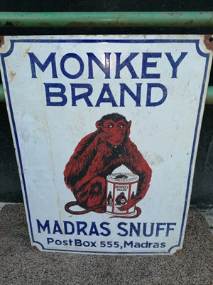 Lot 807 - MONKEY BRAND MADRAS SNUFF ENAMEL SIGN 24" X 18"