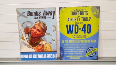 Lot 419 - METAL REPRO " RUSTY NUTS " & " BOMBS AWAY " SIGNS 27" X 20"