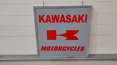 Lot 298 - WOODEN KAWASAKI , DOUBLE SIDED SIGN 24" X 24"