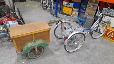 Lot 422 - LARGE TRICYCLE WITH WOODEN TRAILER