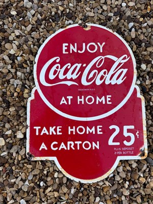 Lot 429 - ENJOY COCA COLA AT HOME ENAMEL SIGN 14" X 10"