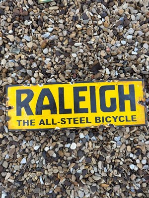 Lot 485 - RALEIGH BICYCLE ENAMEL SIGN 12" x 4"