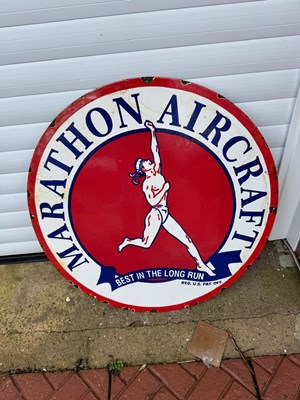Lot 761 - LARGE MARATHON AIRCRAFT ENAMEL SIGN 30" DIA