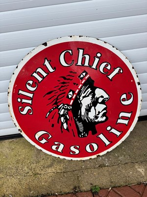 Lot 767 - LARGE SILENT CHIEF GASOLINE ENAMEL SIGN 30" DIA