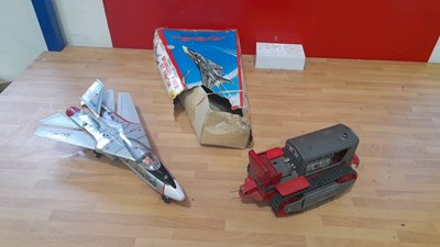 Lot 765 - BATTERY VINTAGE AEROPLANE & TRACTOR ON TRACKS