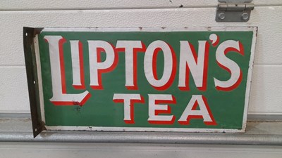 Lot 221 - LIPTON'S TEA , DOUBLE SIDED ENAMEL SIGN 18" X 9"