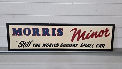 Lot 689 - WOODEN HAND PAINTED MORRIS MINOR SIGN 45" X 12"