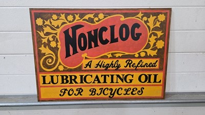 Lot 699 - WOODEN HAND PAINTED NONCLOG LUBRICATING OIL SIGN 28" X 20"