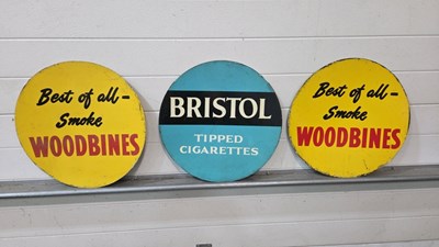 Lot 857 - 3 X SMALL BRISTOL & WOODBINE SIGNS 17" DIA