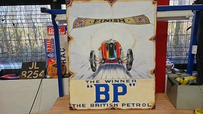 Lot 401 - THE WINNER BP THE BRITISH PETROL HAND PAINTED ON CANVAS 40" X 32"