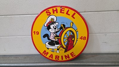 Lot 763 - SHELL MARINE ENAMEL SIGN 12" DIA