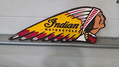 Lot 771 - CAST IRON INDIAN MOTOR CYCLE SIGN 24" X 9"