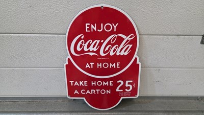 Lot 787 - ENJOY COCA COLA AT HOME ENAMEL SIGN 14" X 10"