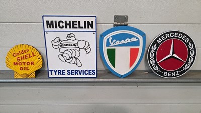 Lot 705 - 4 X CAST MICHELIN,VESPA,SHELL & MERCEDES SIGNS