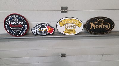 Lot 711 - 4 X CAST VINCENT , TRIUMPH , NORTON , ISLE OF MAN SIGNS