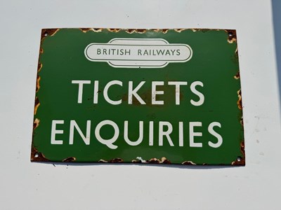 Lot 109 - BRITISH RAILWAYS TICKET ENQUIRIES ENAMEL SIGN 14" X 9.5"