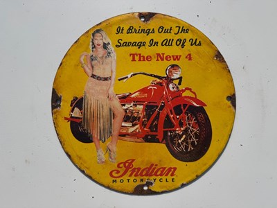 Lot 163 - INDIAN MOTOR CYCLES ENAMEL SIGN 10" DIA