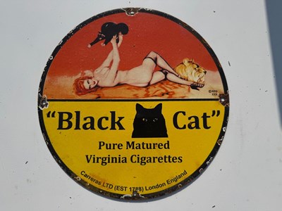 Lot 191 - BLACK CAT CIGARETTES ENAMEL SIGN 12" DIA