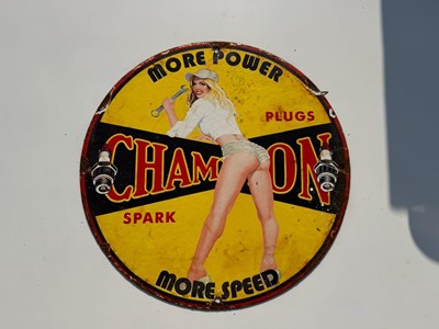 Lot 363 - CHAMPION PLUGS ENAMEL SIGN 12" DIA