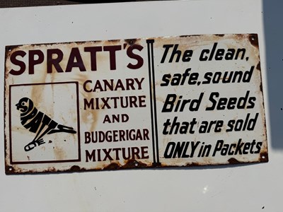 Lot 399 - SPRATT'S BIRD SEED ENAMEL SIGN 18" X 9"