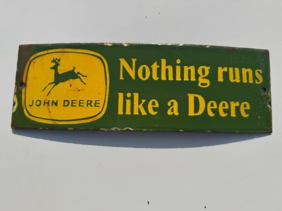 Lot 459 - JOHN DEERE , NOTHING RUNS LIKE A DEERE ENAMEL SIGN 12" X 4"