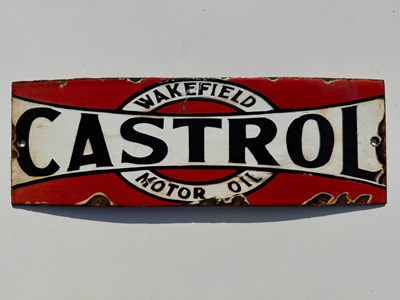 Lot 627 - WAKEFIELD CASTROL MOTOR OIL ENAMEL SIGN 12" X 4"