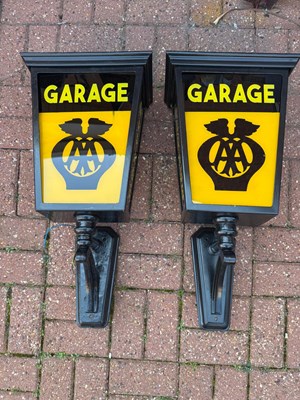 Lot 365 - PAIR OF ANTIQUE STYLE GARAGE AA LAMPS