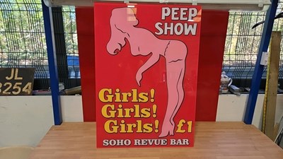 Lot 257 - VINTAGE ACRYLIC PEEP SHOW SIGN 33" X 24"