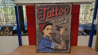 Lot 387 - RETRO TATTOO ARTIST SHOP ACRYLIC SIGN 33" X 24"