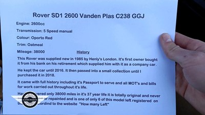 Lot 836 - 1985 ROVER 2600 VANDEN PLAS
