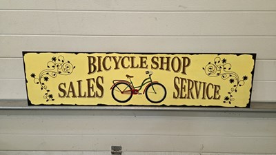 Lot 407 - WOODEN HAND PAINTED BICYCLE SHOP SIGN 48" X 12" - ALL PROCEEDS TO CHARITY