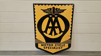 Lot 449 - WOODEN HAND PAINTED AA MOTOR CYCLE SIGN 24" X 17"