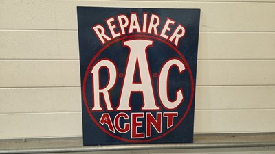 Lot 135 - WOODEN HAND PAINTED RAC AGENT SIGN 24" X 20"