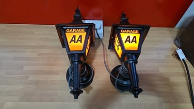 Lot 415 - PAIR OF AA GARAGE STYLE SMALL LAMPS 17" TALL