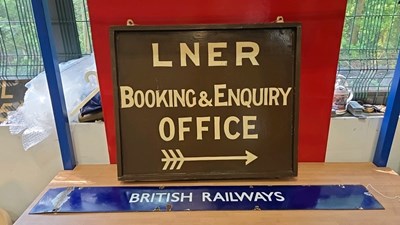 Lot 835 - L.N.E.R WOODEN SIGN & BRITISH RAILWAYS METAL SIGN 30" X 24" + 50" X 6"