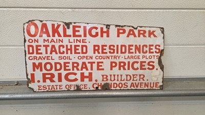 Lot 861 - OAKLEIGH PARK ENAMEL SIGN 18" X 9"