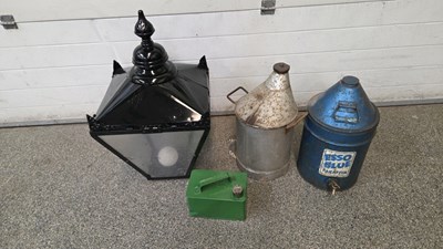 Lot 821 - VINTAGE STYLE STREET LAMP TOP + PETROL / OIL CANS