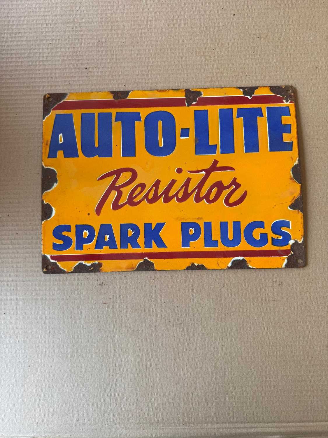 Lot 59 - AUTO-LITE SPARK PLUGS ENAMEL SIGN 14" X 10"
