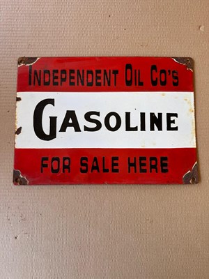 Lot 63 - GASOLINE FOR SALE HERE ENAMEL SIGN 14" X 10"