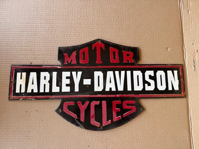Lot 65 - HARLEY-DAVIDSON MOTOR CYCLES ENAMEL SIGN 19" X 10"