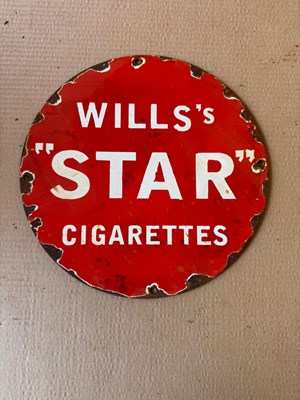 Lot 75 - WILL'S STAR CIGARETTES ENAMEL SIGN 12" DIA