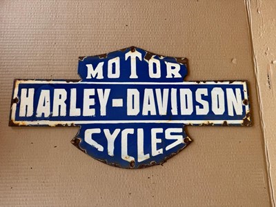 Lot 93 - HARLEY-DAVIDSON MOTOR CYCLES ENAMEL SIGN 19" X 10"