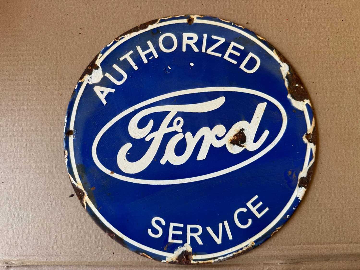 Lot 97 - FORD AUTHORIZED SERVICE ENAMEL SIGN 12" DIA