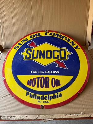 Lot 167 - SUNOCO MOTOR OIL ENAMEL SIGN 30" DIA