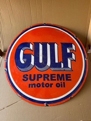 Lot 173 - GULF SUPREME MOTOR OIL ENAMEL SIGN 30" DIA