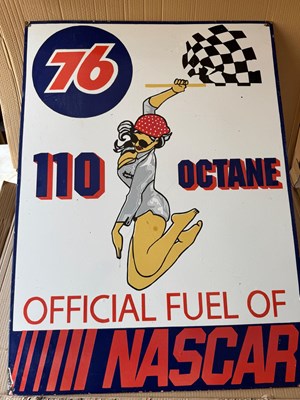 Lot 217 - 110 OCTANE OFFICIAL FUEL OF NASCAR ENAMEL SIGN 39" X 28"